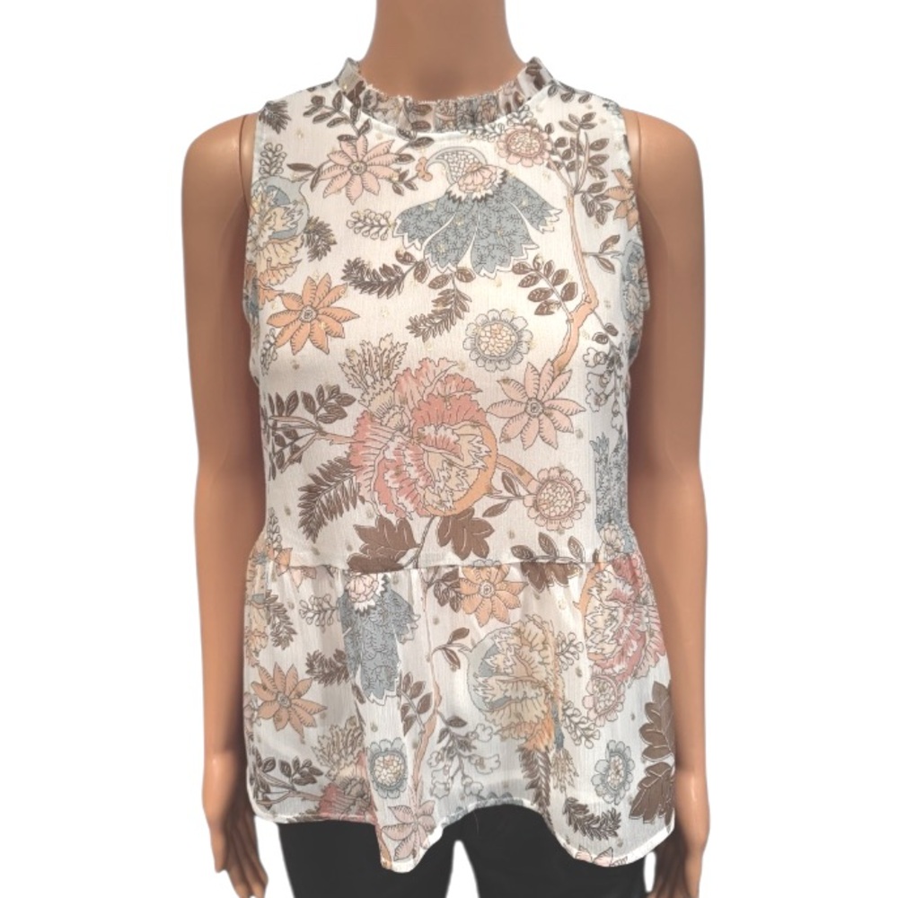 LOFT Floral Gold Sleeveless Blouse XSP